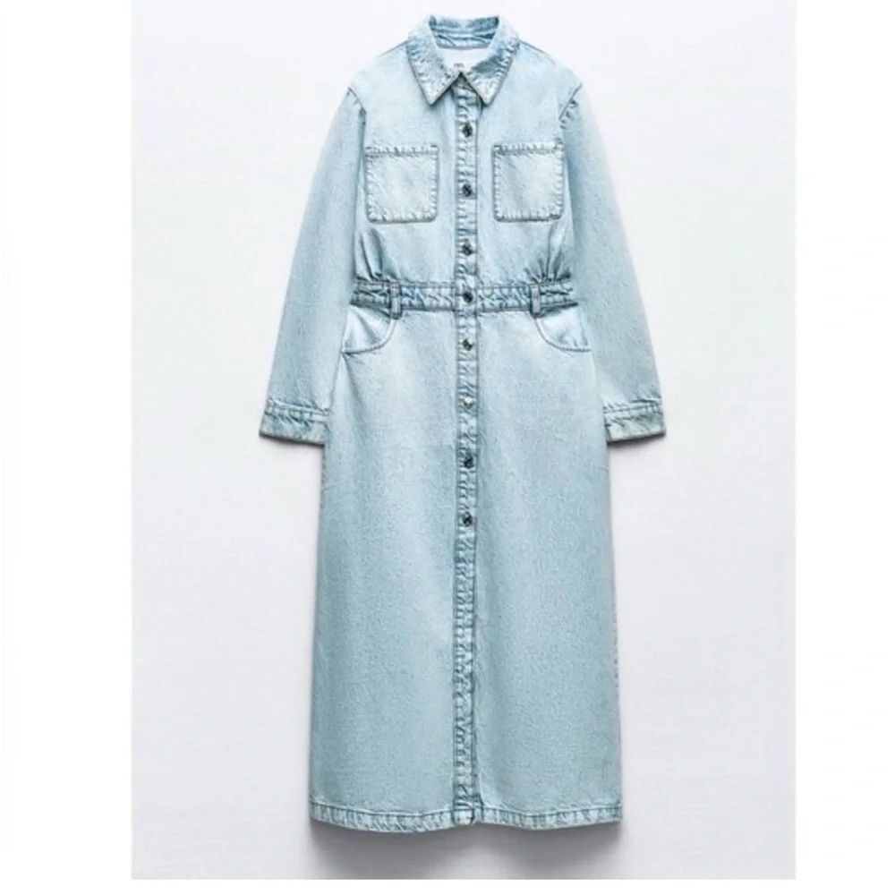 Zara Light Blue Button-Down Midi Dress Medium - Picture 8 of 9